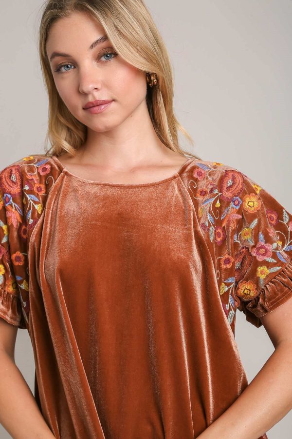 Hazel Blues® |  Umgee Velvet Embroidery Short Sleeve Blouse Online now - Image 3